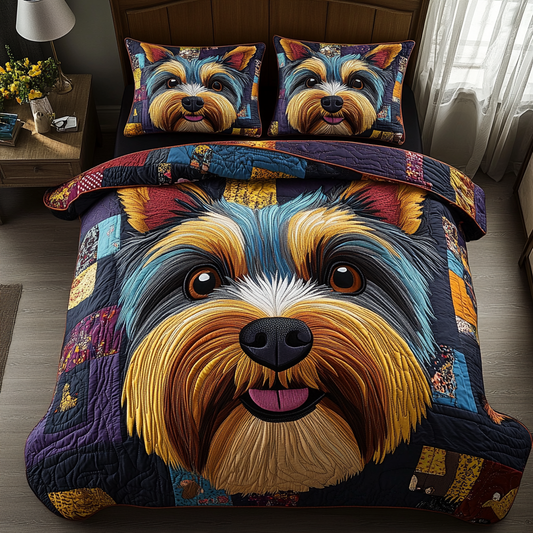 Yorkie Snuggle 3-Piece Quilted Bedding Set NCU0DV468