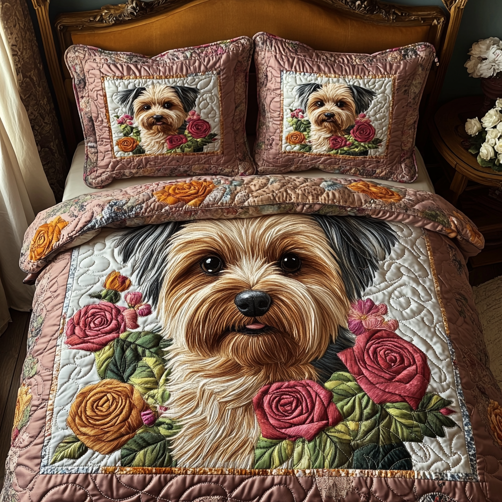 Yorkie Vibes 3-Piece Quilted Bedding Set NCU0DV441