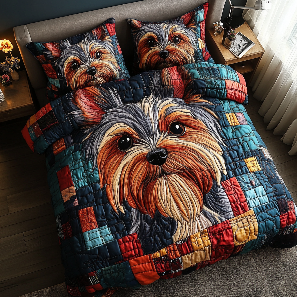 Yorkie Whimsy 3-Piece Quilted Bedding Set NCU0DV472