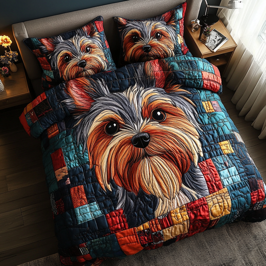 Yorkie Whimsy 3-Piece Quilted Bedding Set NCU0DV472