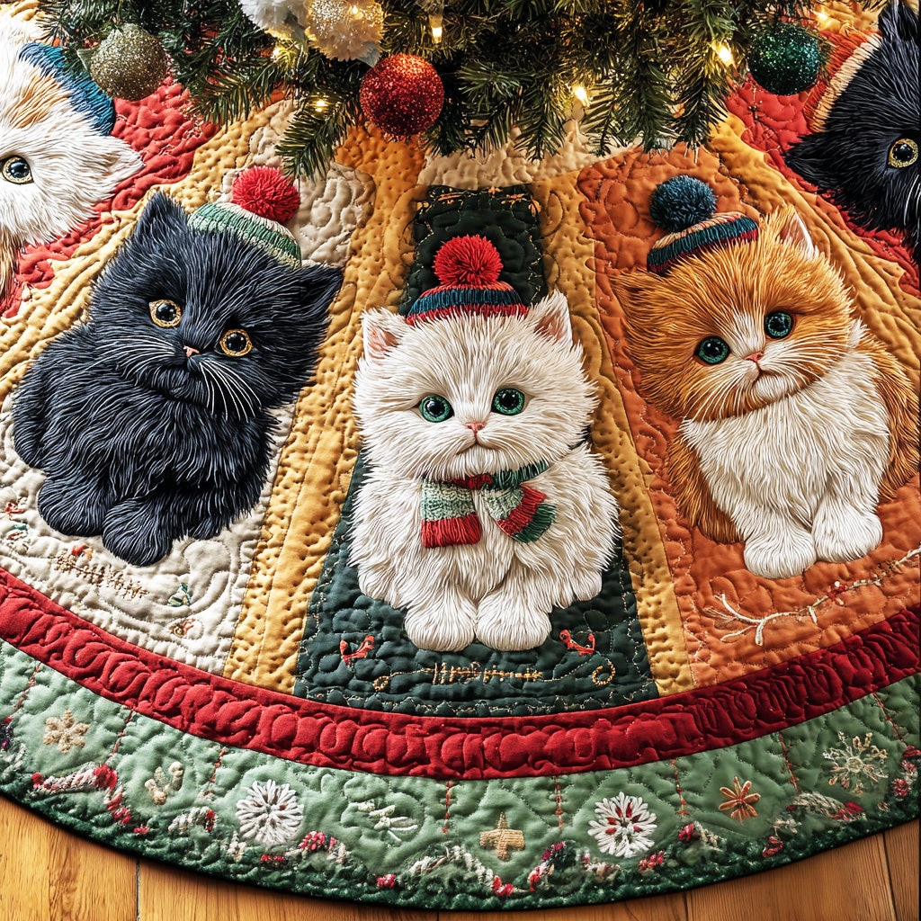 Yuletide Cat Joy Christmas Quilted Tree Skirt NCU0NTD1075