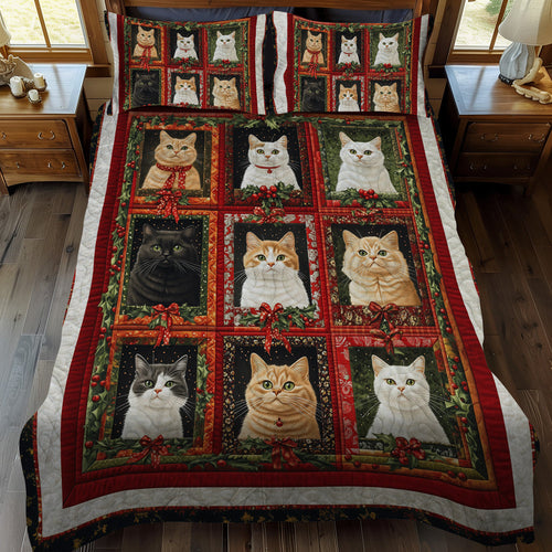 Yuletide Cats 3-Piece Quilted Bedding Set NCU0TL1756