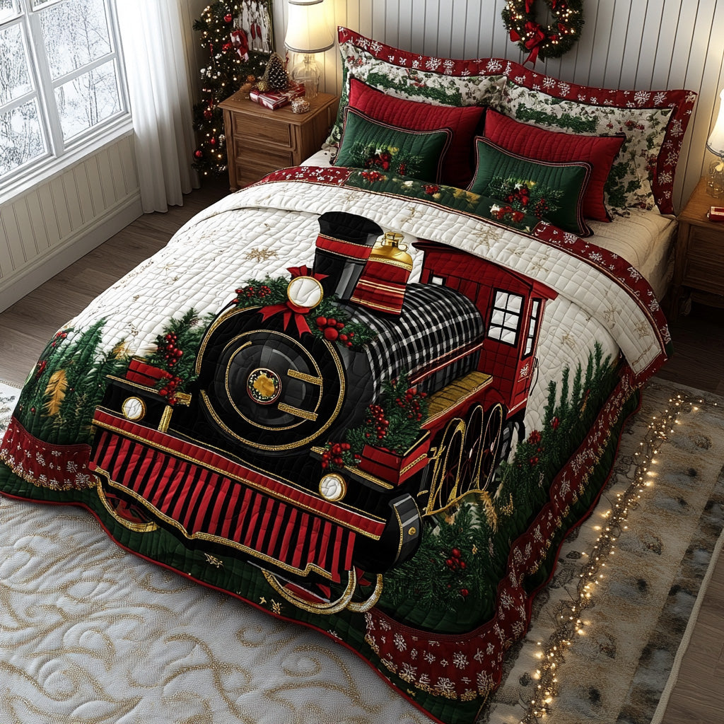 Yuletide Engine 3-Piece Quilted Bedding Set NCU0DV977