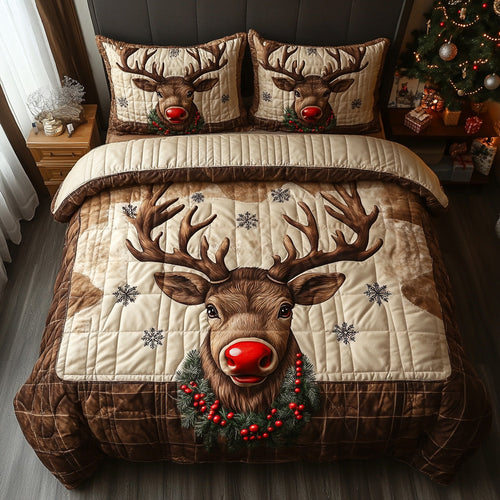 Yuletide Reindeer 3-Piece Quilted Bedding Set NCU0DV1017