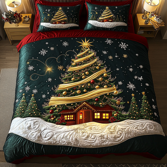 Yuletide Tree Delight 3-Piece Quilted Bedding Set NCU0DDK064