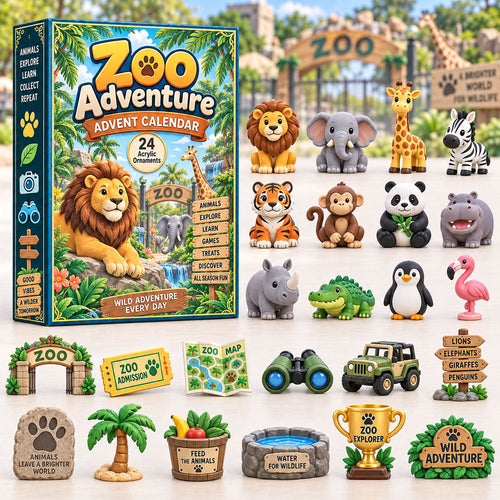 CHRISTMAS KICKOFF 40% OFF - Zoo Adventure Advent Calendar 2026 - 24-Day Festive Countdown, Acrylic Charms Blind Box - Gift For Kids Adventure AC0HA305