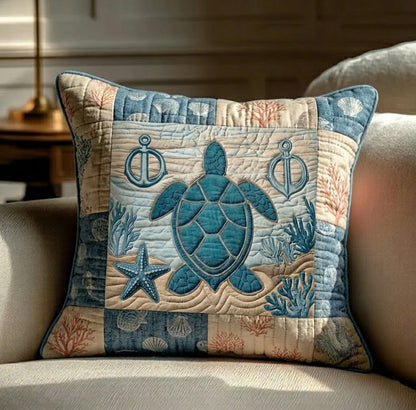 Natuical Shore Turtle Quilted Pillow Case NCU0DQQ0752