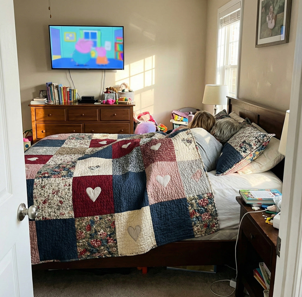 Vintage Cottage Heart Quilted Blanket NCU0LDH260