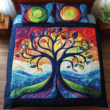 Golden Branches Elegance 3-Piece Quilted Bedding Set NCU0TL2021