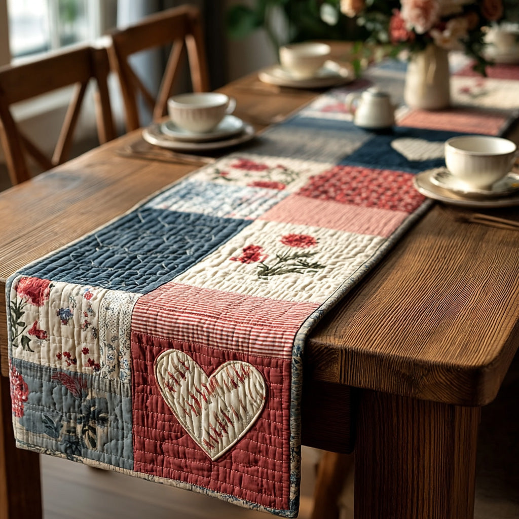 Vintage Blossom Heart Quilted Table Runner NCU0LDH118