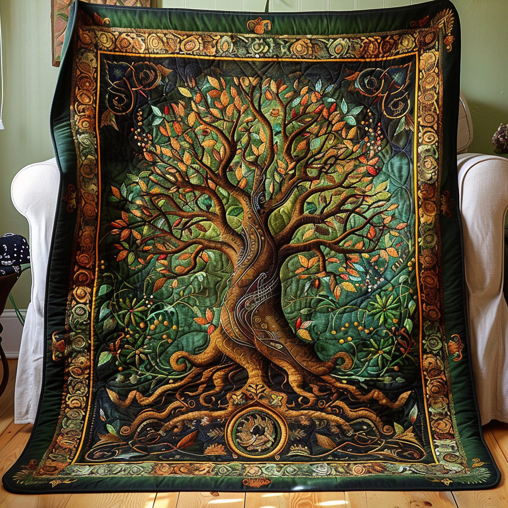 Artisan Celtic Knot Tree of Life Quilted Blanket NCU0PD038