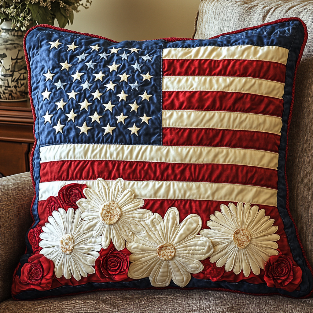 Flag Flowers Quilted Pillow Case NCU0NVH484