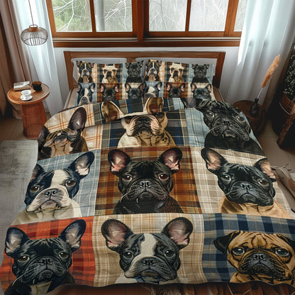 Plaid French Bulldog 3-Piece Quilted Bedding Set NCU0PD089