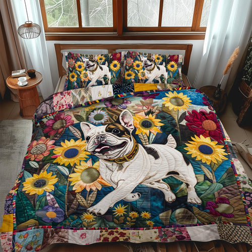 Sunflower French Bulldog 3-Piece Quilted Bedding Set NCU0PD085