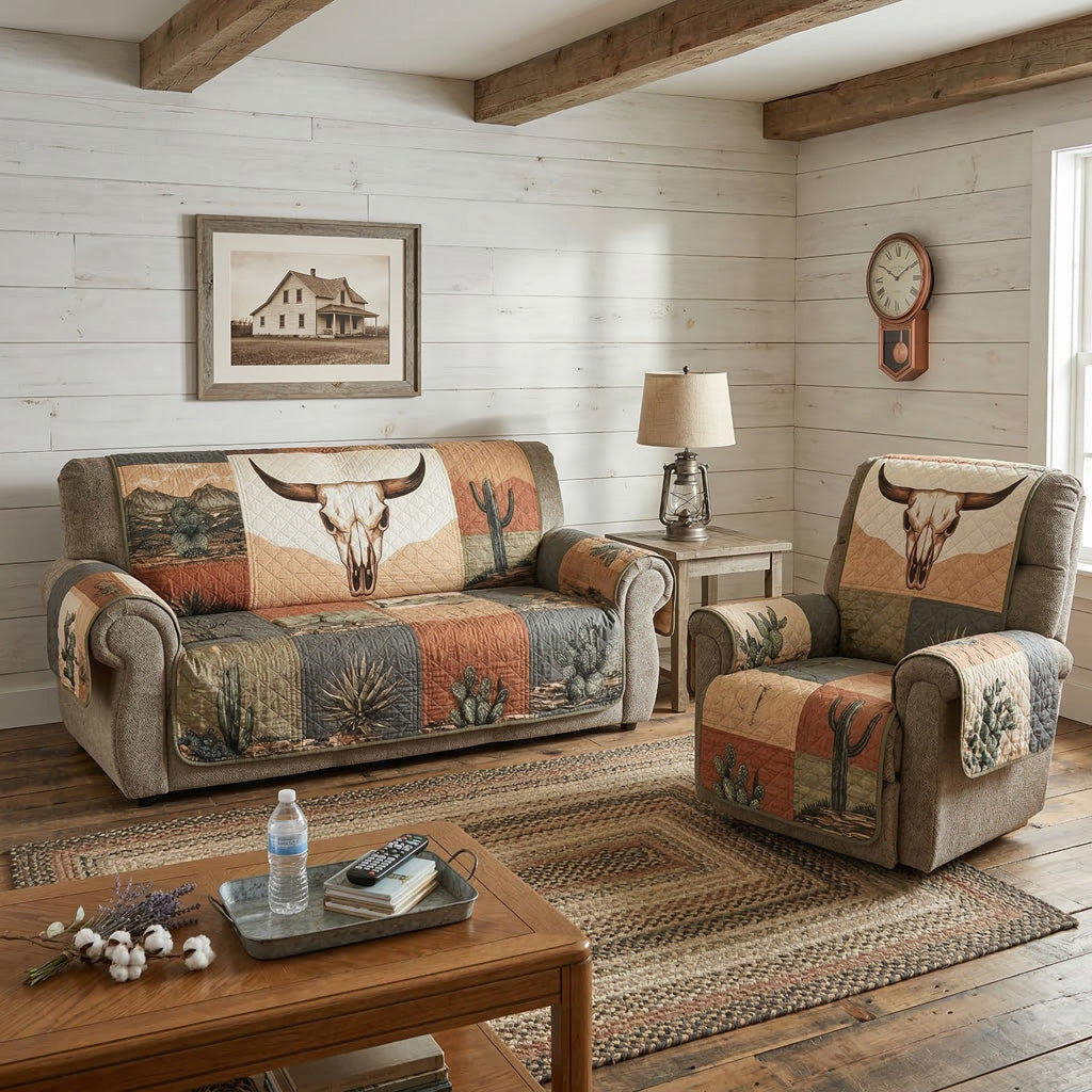 Dustland Western Longhorn Quilted Sofa Cover NCU0LDH047