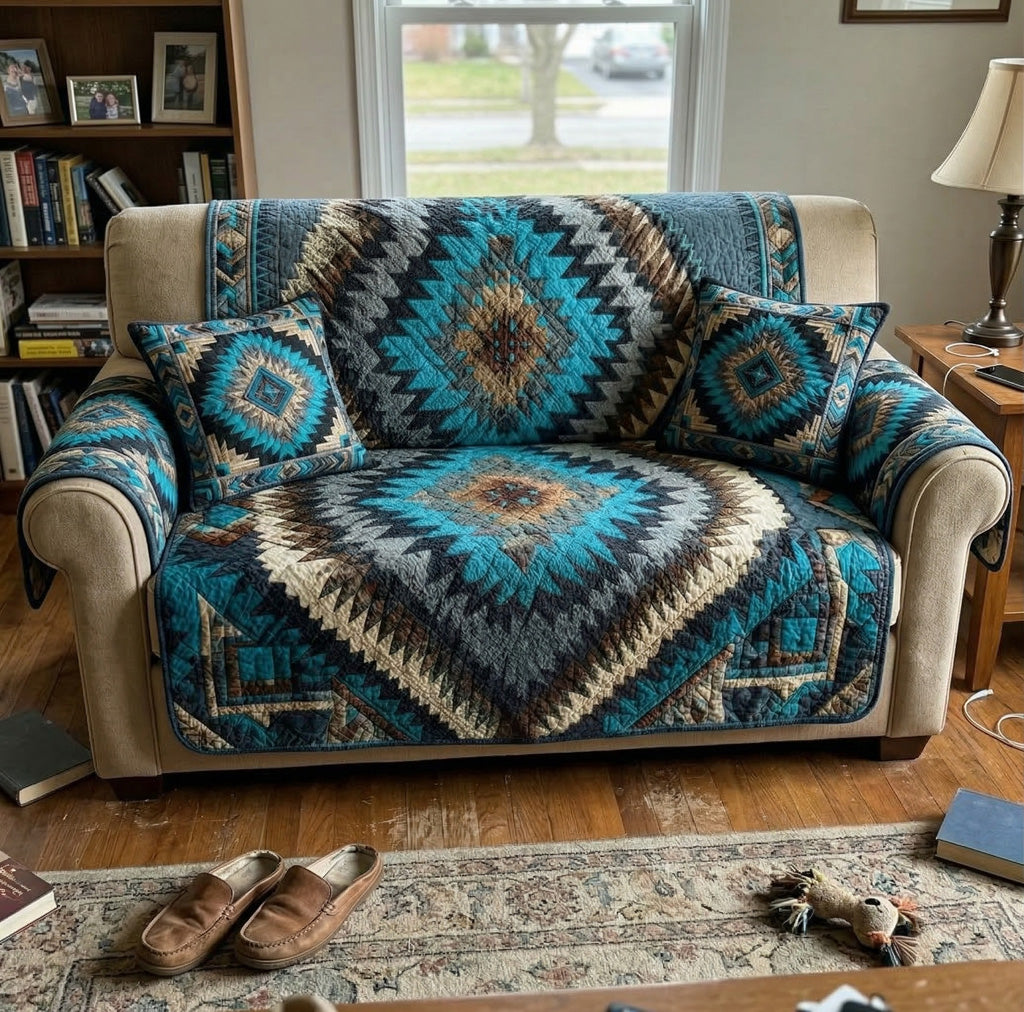 Turquoise Mesa Quilted Sofa Cover NCU0LDH295