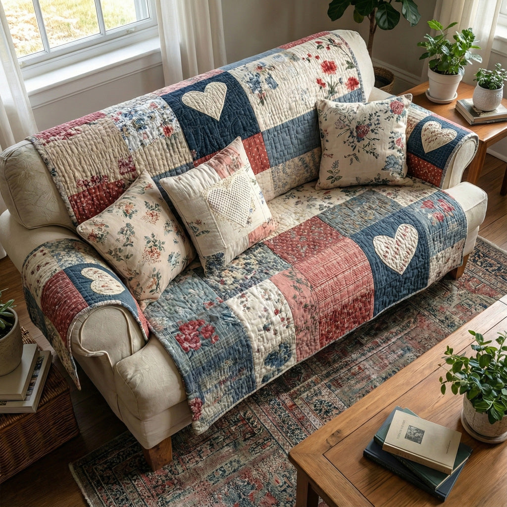 Vintage Blossom Heart Quilted Sofa Cover NCU0LDH118