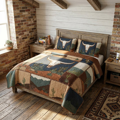 Sagebrush Longhorn Desert 3-Piece Quilted Bedding Set NCU0LDH045