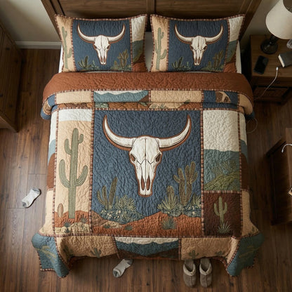 Sagebrush Longhorn Desert 3-Piece Quilted Bedding Set NCU0LDH045
