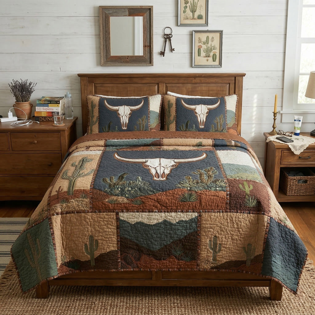 Sagebrush Longhorn Desert 3-Piece Quilted Bedding Set NCU0LDH045