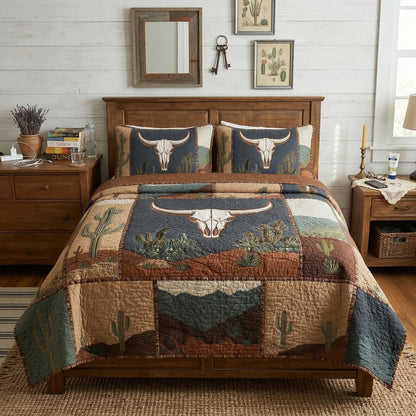 Sagebrush Longhorn Desert 3-Piece Quilted Bedding Set NCU0LDH045