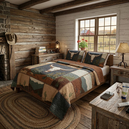 Sagebrush Longhorn Desert 3-Piece Quilted Bedding Set NCU0LDH045