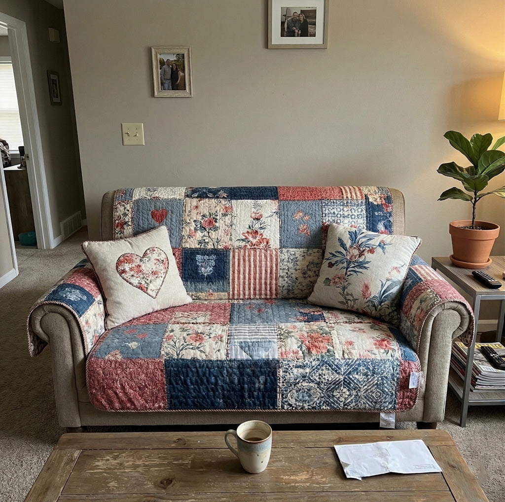 Cottage Charm Heart Quilted Sofa Cover NCU0LDH119
