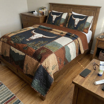 Sagebrush Longhorn Desert 3-Piece Quilted Bedding Set NCU0LDH045