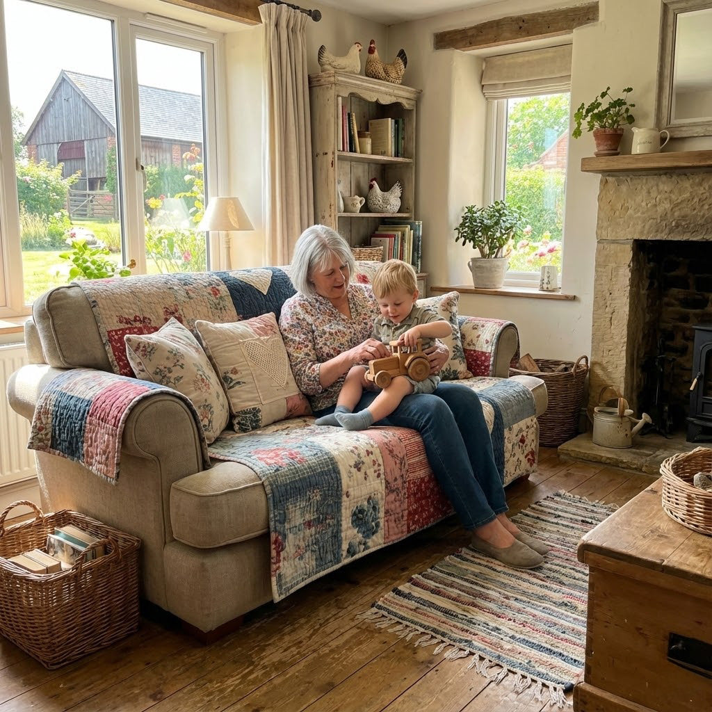 Vintage Blossom Heart Quilted Sofa Cover NCU0LDH118