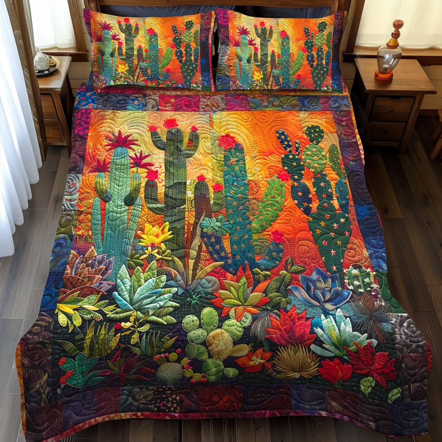 Radiant Desert Cactus 3-Piece Quilted Bedding Set NCU0PD057