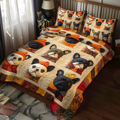 French Bulldog Patterned 3-Piece Quilted Bedding Set NCU0PD382