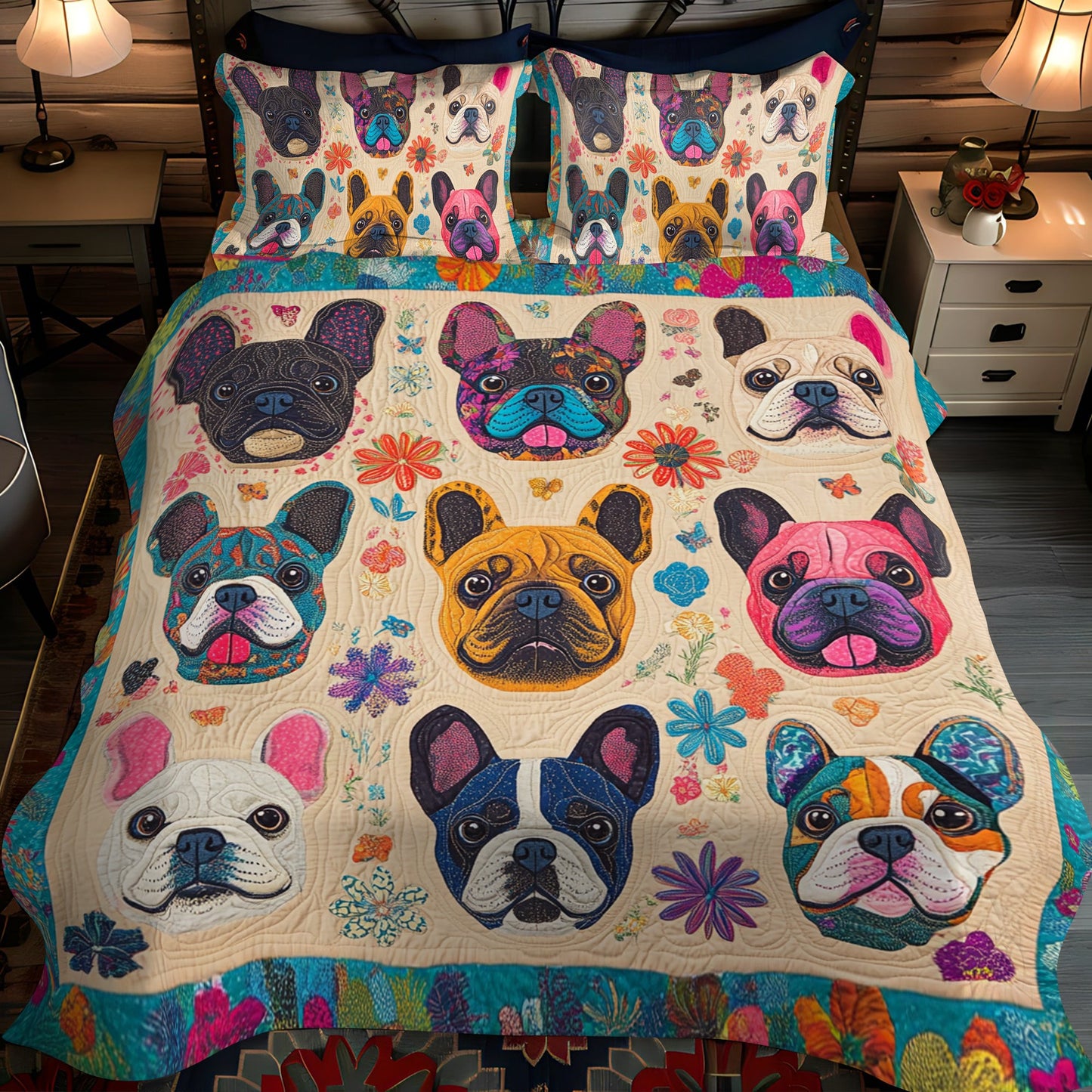 French Bulldog Art 3-Piece Quilted Bedding Set NCU0PD383