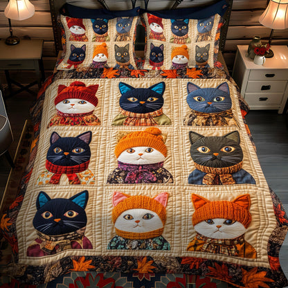 Charming Autumn Cat 3-Piece Quilted Bedding Set NCU0PD425