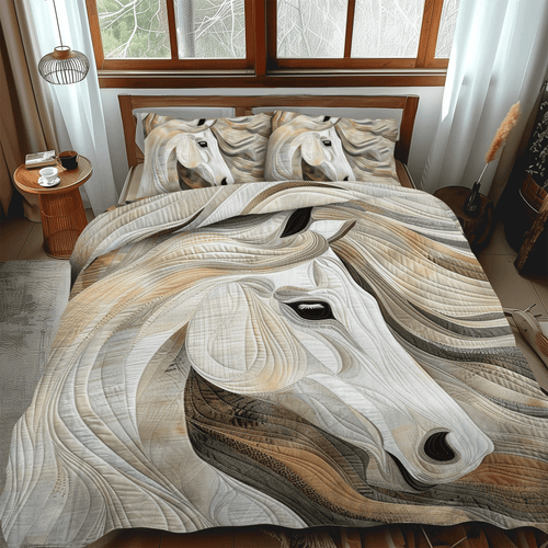 Artistic White Horse 3-Piece Quilted Bedding Set NCU0PD335