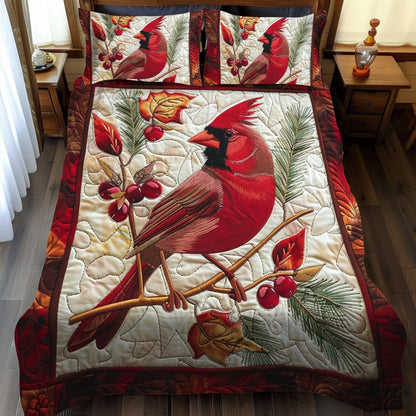 Cozy Cardinal Bird 3-Piece Quilted Bedding Set NCU0PD208