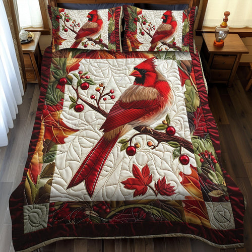 Stunning Cardinal Bird 3-Piece Quilted Bedding Set NCU0PD209