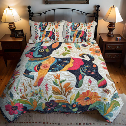 French Bulldog Floral 3-Piece Quilted Bedding Set NCU0PD387