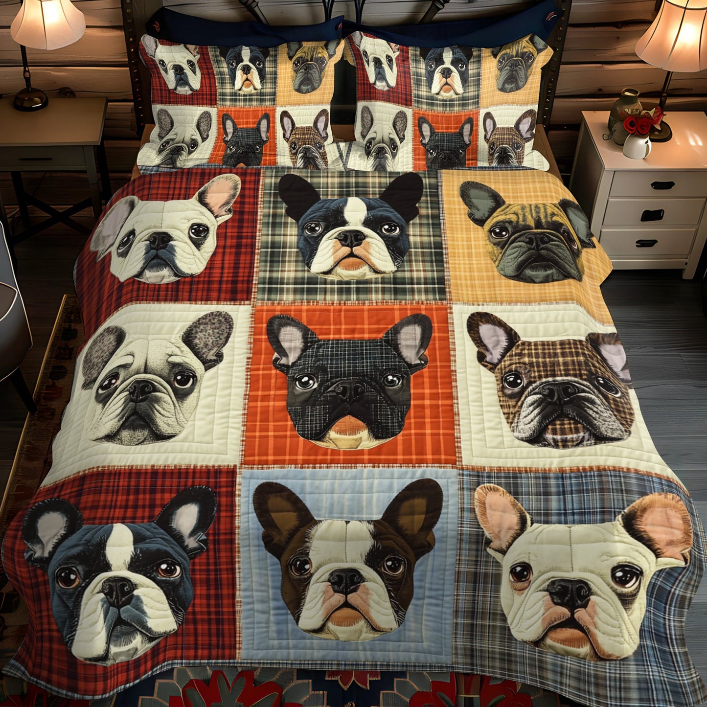 French Bulldog Patchwork 3-Piece Quilted Bedding Set NCU0PD388