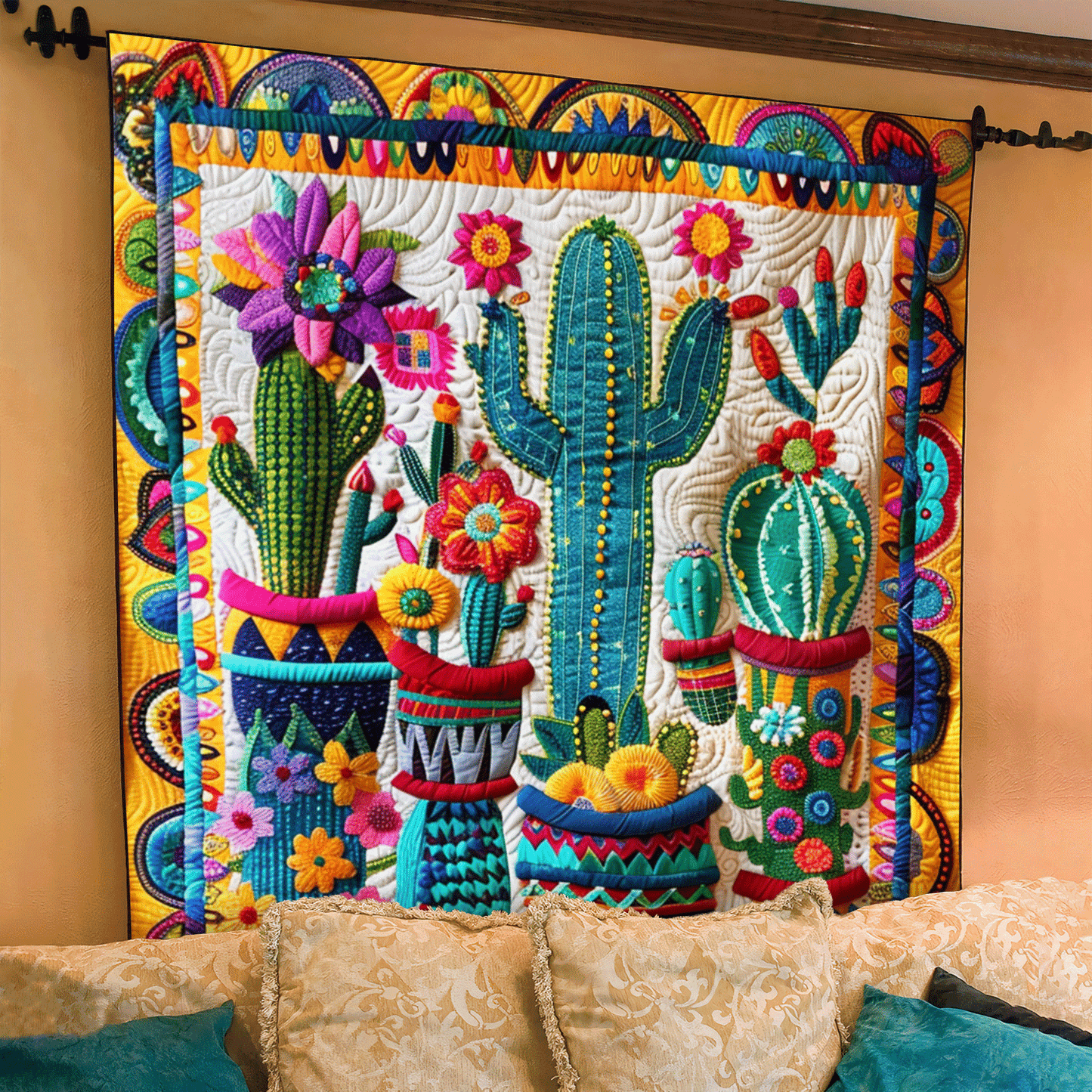 Saguaro Splendor Cactus Quilted Blanket NCU0PD161