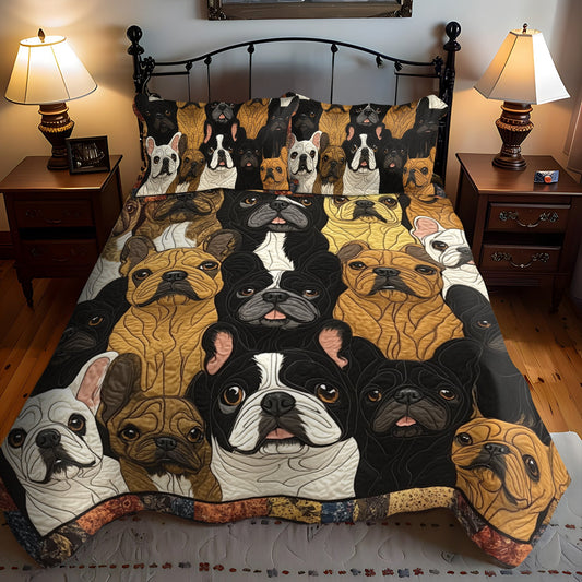 French Bulldog Patchwork 3-Piece Quilted Bedding Set NCU0PD377