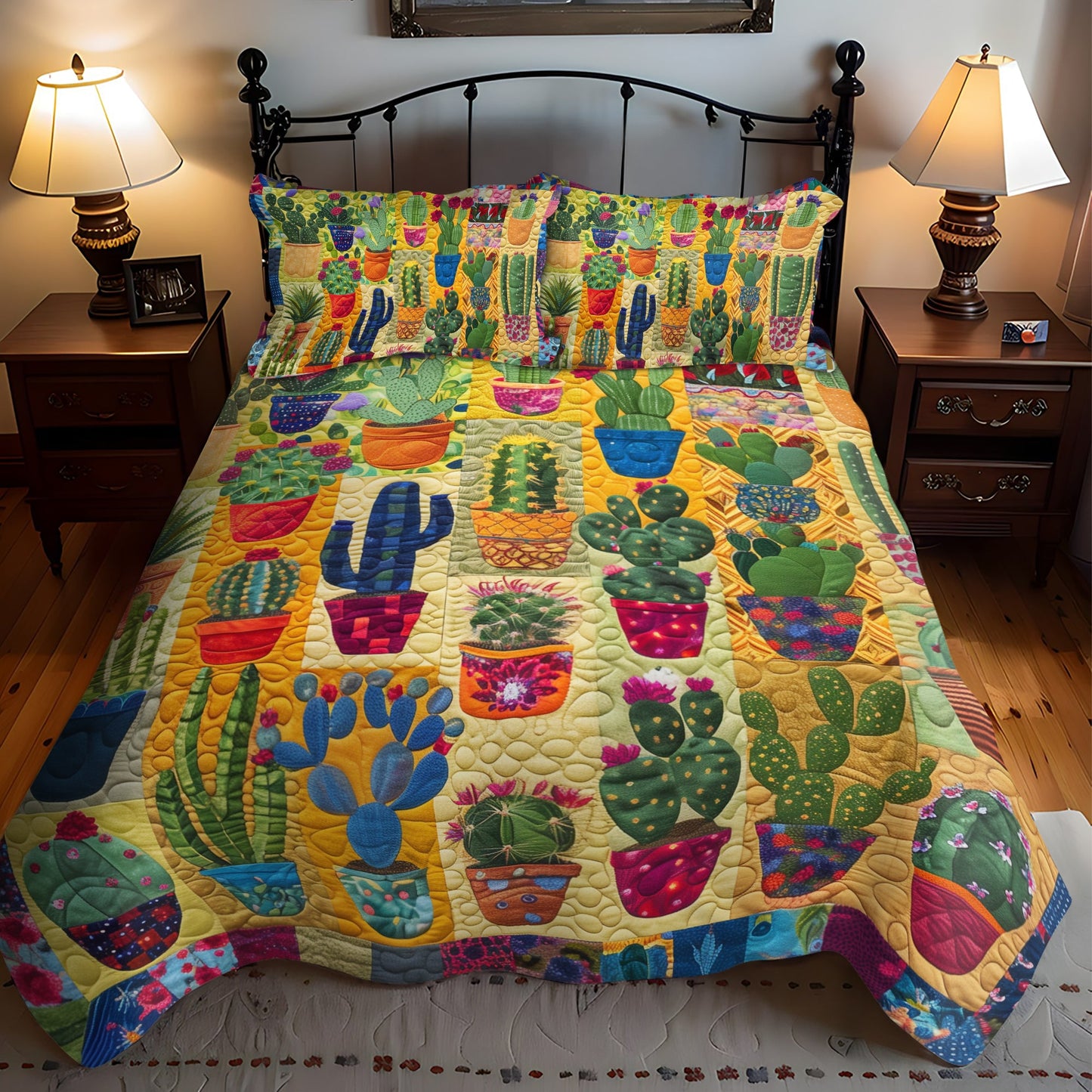 Desert Bloom Cactus 3-Piece Quilted Bedding Set NCU0PD060