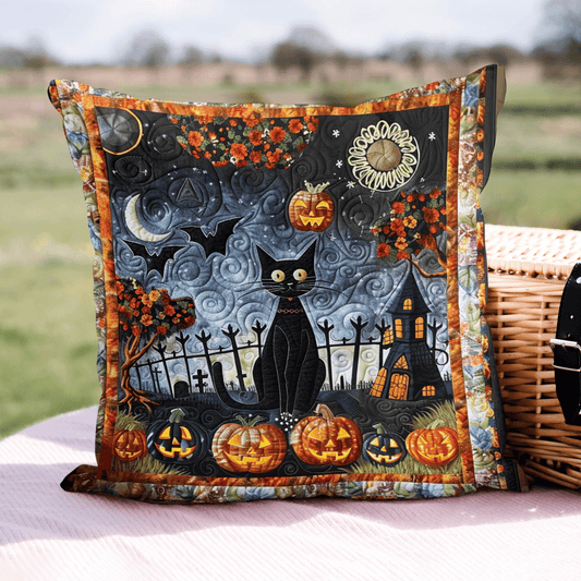 Halloween Black Cat Quilted Pillow Case NCU0PD810