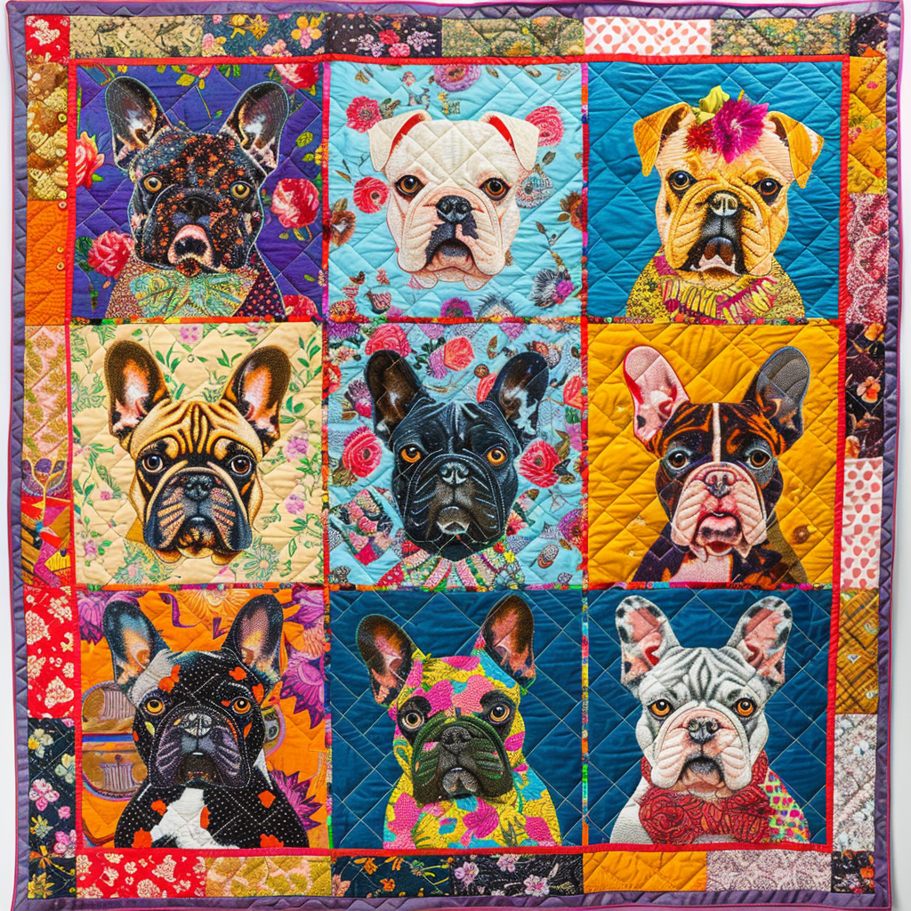 Vibrant Frenchie Faces Quilted Blanket NCU0PD080