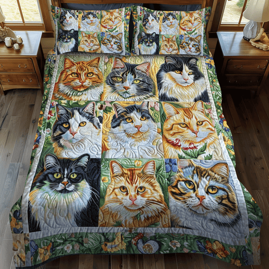 Cat Portraits 3-Piece Quilted Bedding Set NCU0PD318