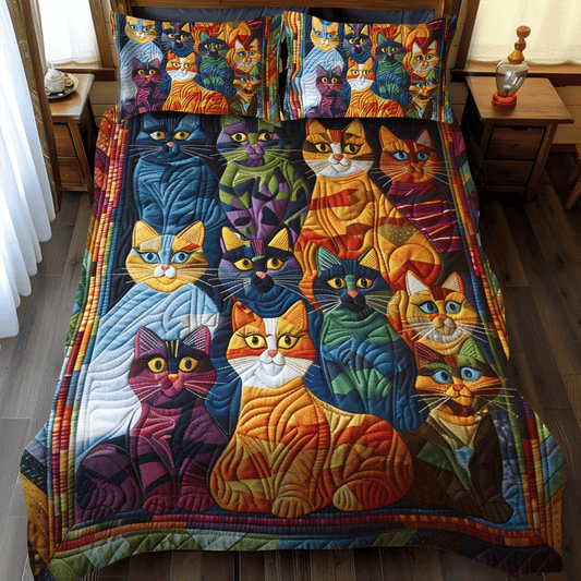 Whimsical Cat 3-Piece Quilted Bedding Set NCU0PD321