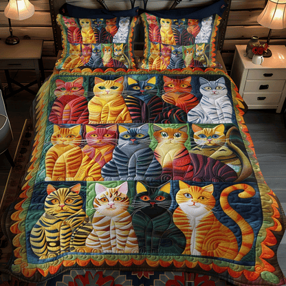 Multicolored Cats 3-Piece Quilted Bedding Set NCU0PD322