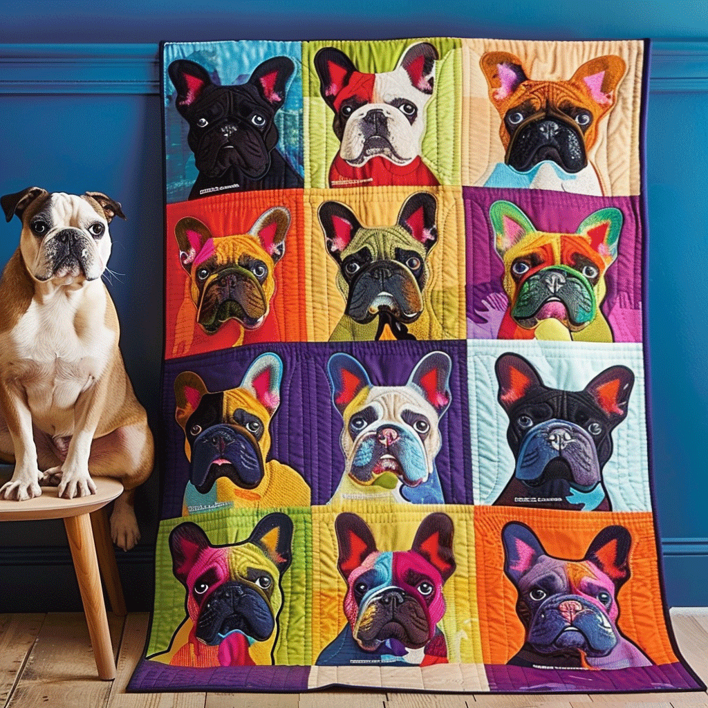 French Bulldog Patchwork Quilted Blanket NCU0PD071