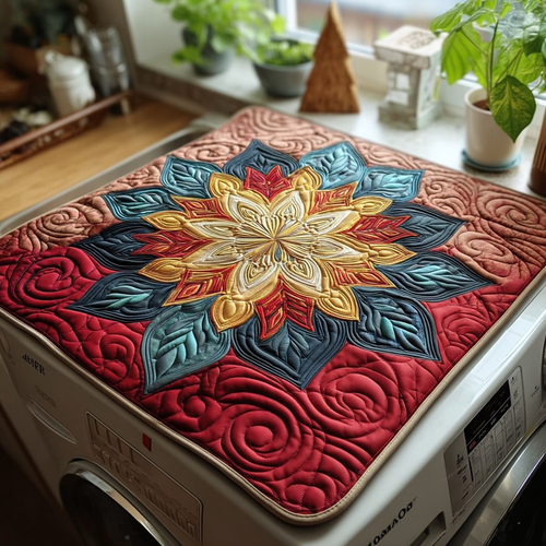 Golden Snowflake Bloom Quilted Washer and Dryer Cover NCU0HNH198