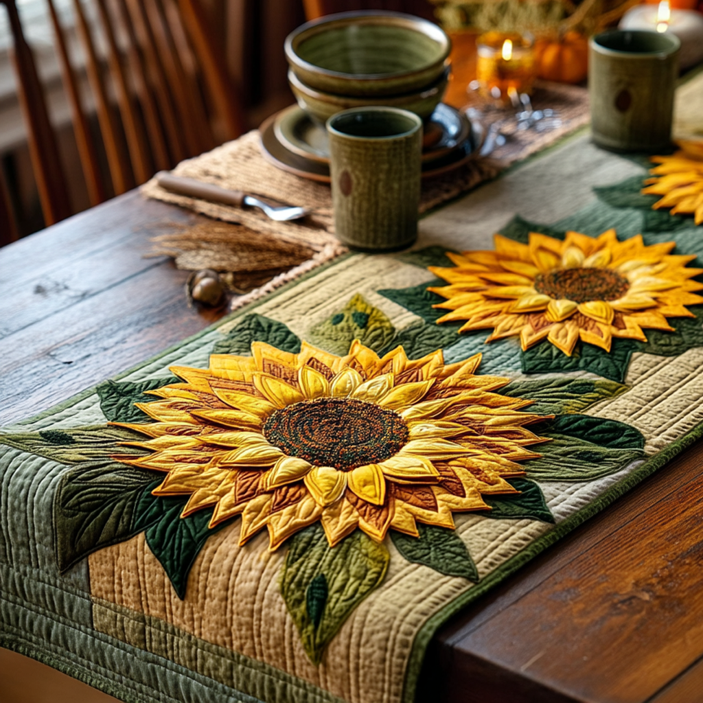 Golden Sunflower Quilted Table Runner NCU0NXD125