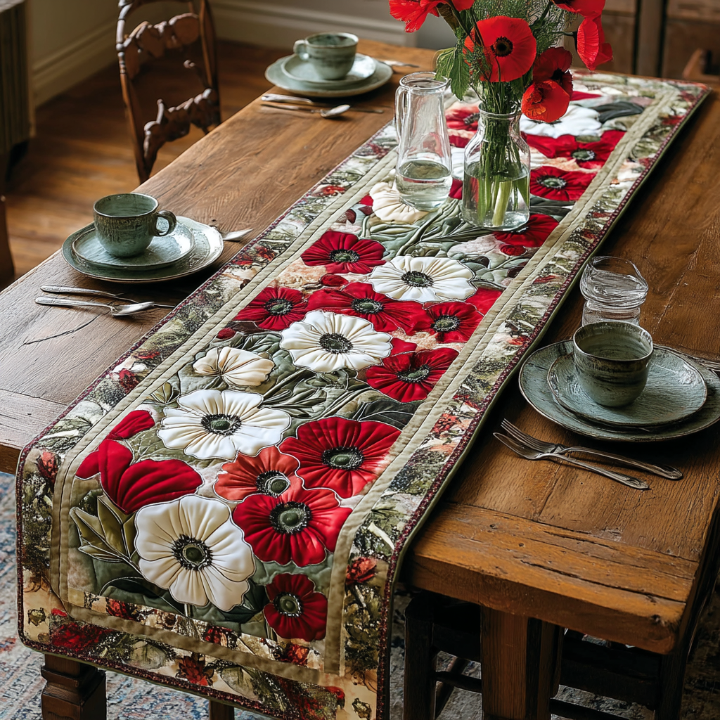 Scarlet Poppy Bloom Quilted Table Runner NCU0NXD084